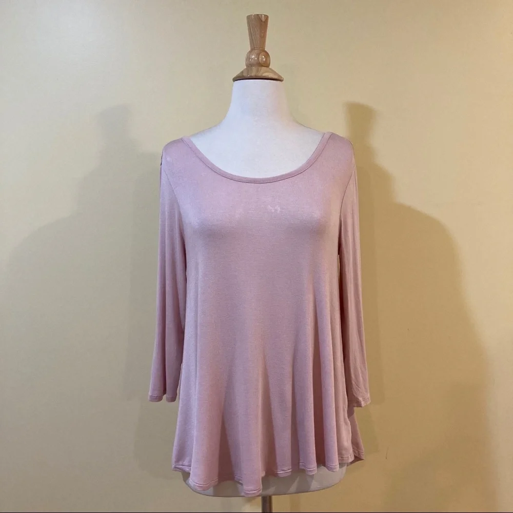 Lace Up Back 3/4 Sleeve Drapey High Low Top Blush - Picture 2 of 4